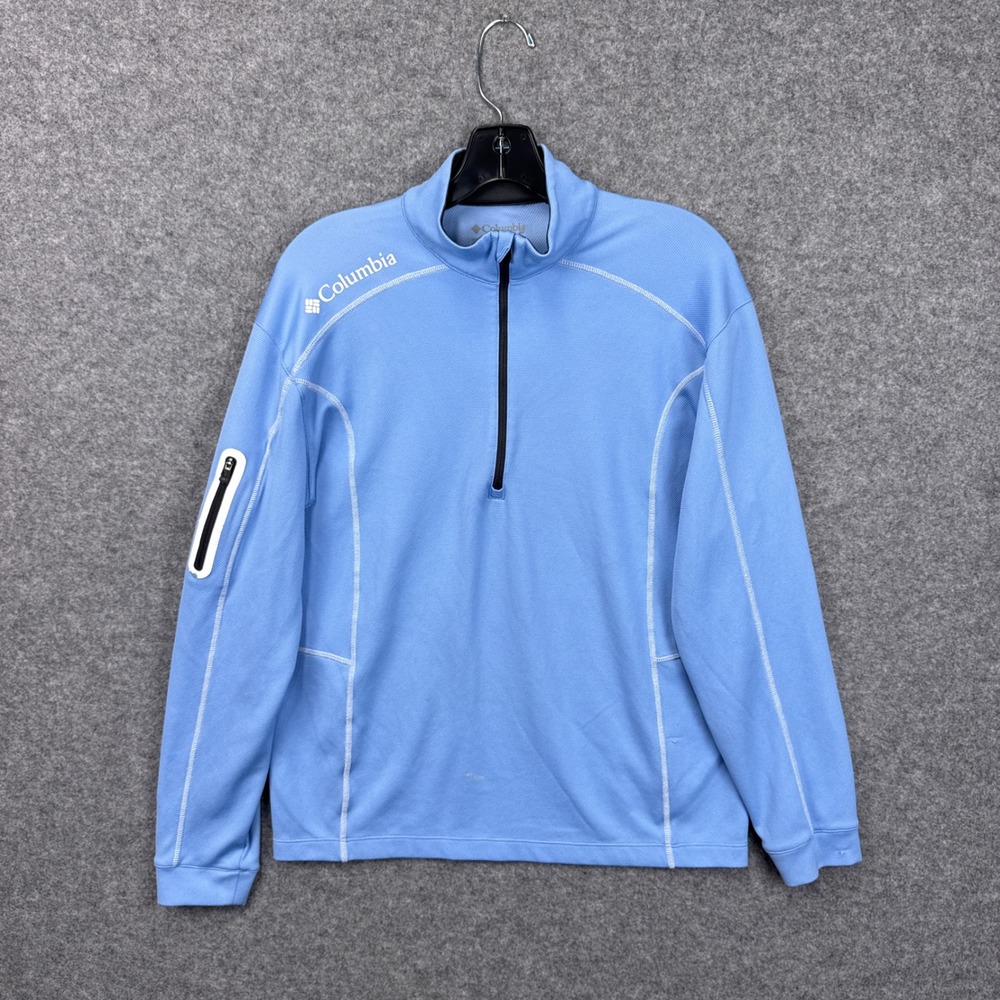 Columbia Golf Pullover 1/4 Zip Size Medium Blue Polyester Zipper Arm Pocket